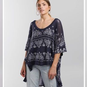 Free People Navy and White Paisley handkerchief pattern high low top